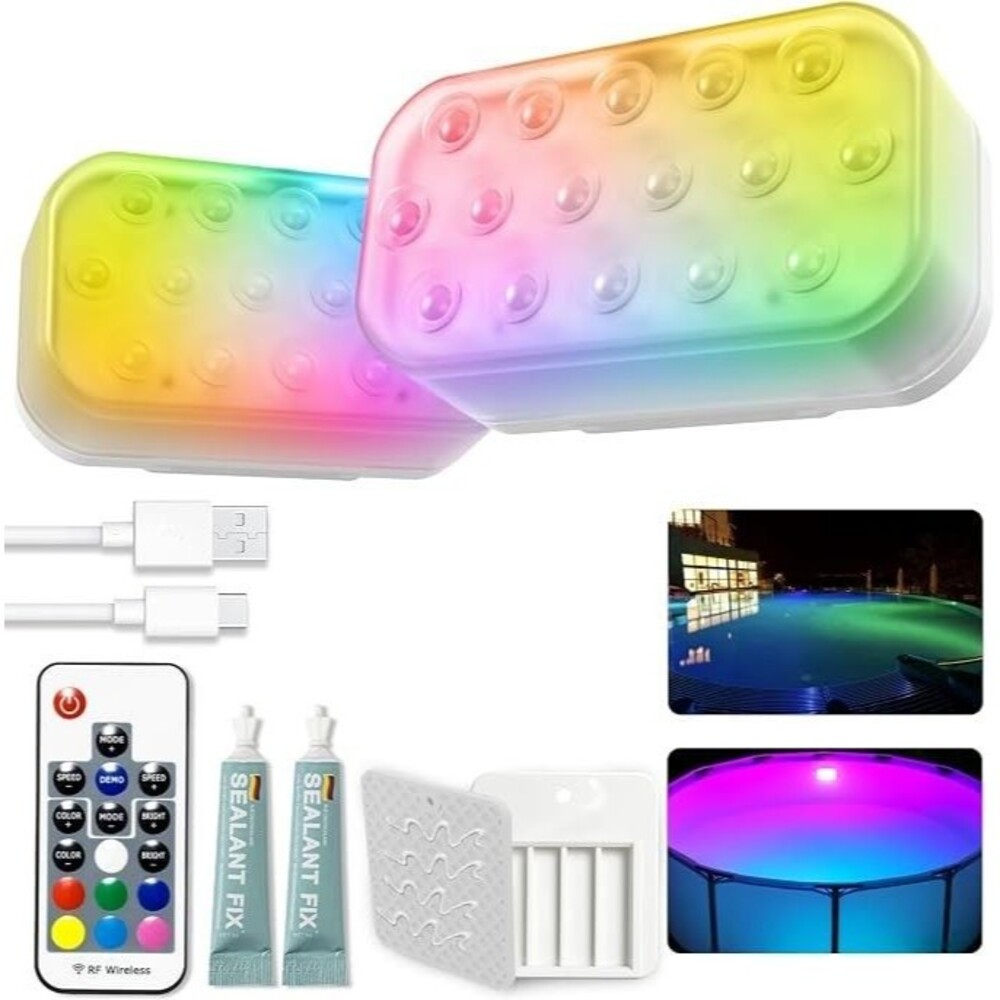 Pool Lights, Upgraded Rechargeable Submersible LED Lights with 16 High-Brightnes
